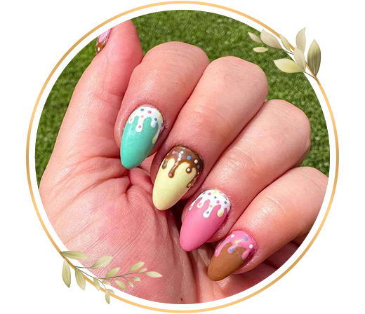 Trendy ice cream manicure men service with soft pastel tones, smooth finish and charming hand appearance