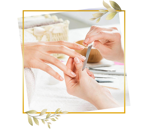 Manicure procedure in progress at TrendMi Salon showing careful nail shaping and hand grooming.