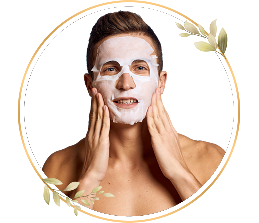Detan facial men service with sheet mask treatment, smooth skin and bright fresh appearance