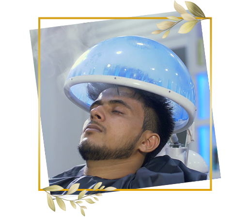 Men's hair spa session using steam therapy machine for scalp treatment and deep hair conditioning care