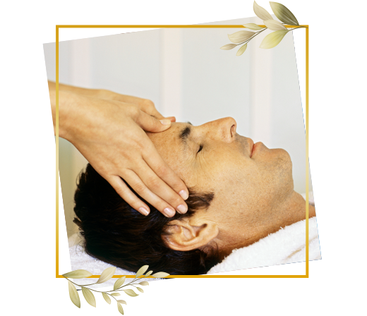 Men's head massage session focusing on scalp relaxation and stress relief during grooming treatment