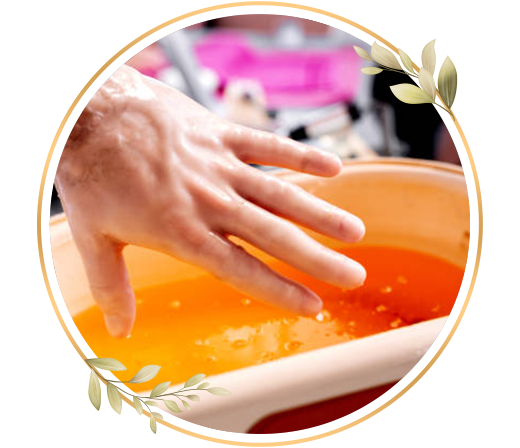 Men paraffin manicure treatment with deep conditioning, clean nails and healthy hand care