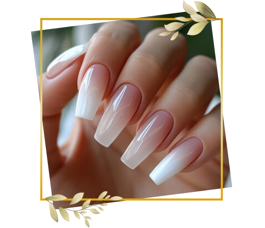 Professional nail extension service at TrendMi Salon with glossy long acrylic nails shaped for a clean and polished finish.