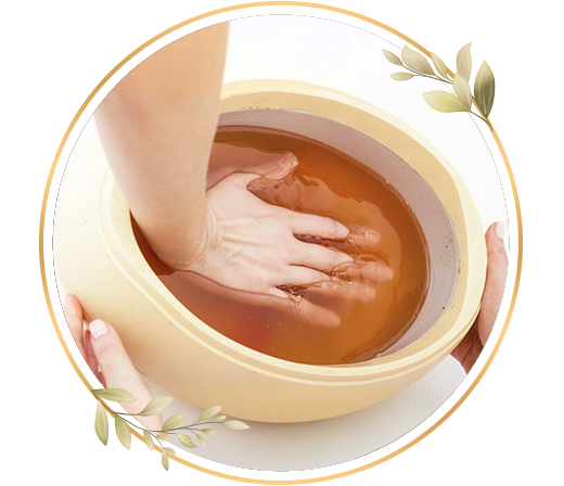 Paraffin wax manicure treatment for soft hands, cuticle care and skin hydration with professional salon service